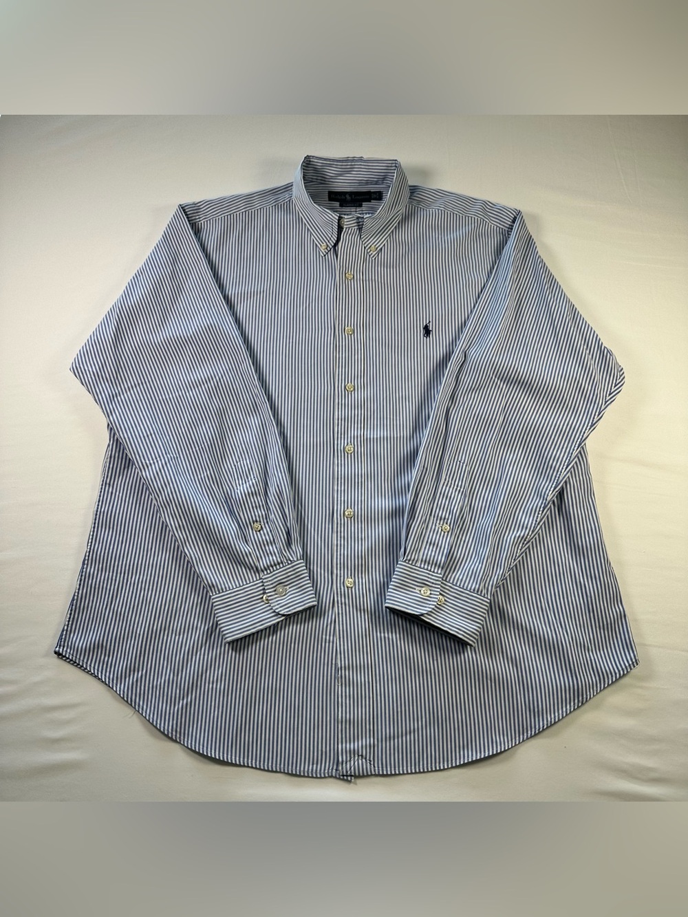 Ralph Lauren Classic Fit Button Down Shirt Mens XL 17 34/35 Blue Stripe